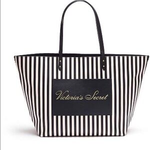 Victoria's Secret Signature Stripe Tote Black/Pink NEW